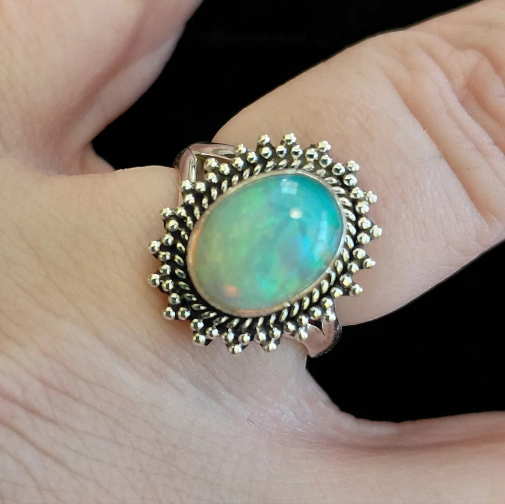 Sterling Silver Ethiopian Opal Halo Statement Ring